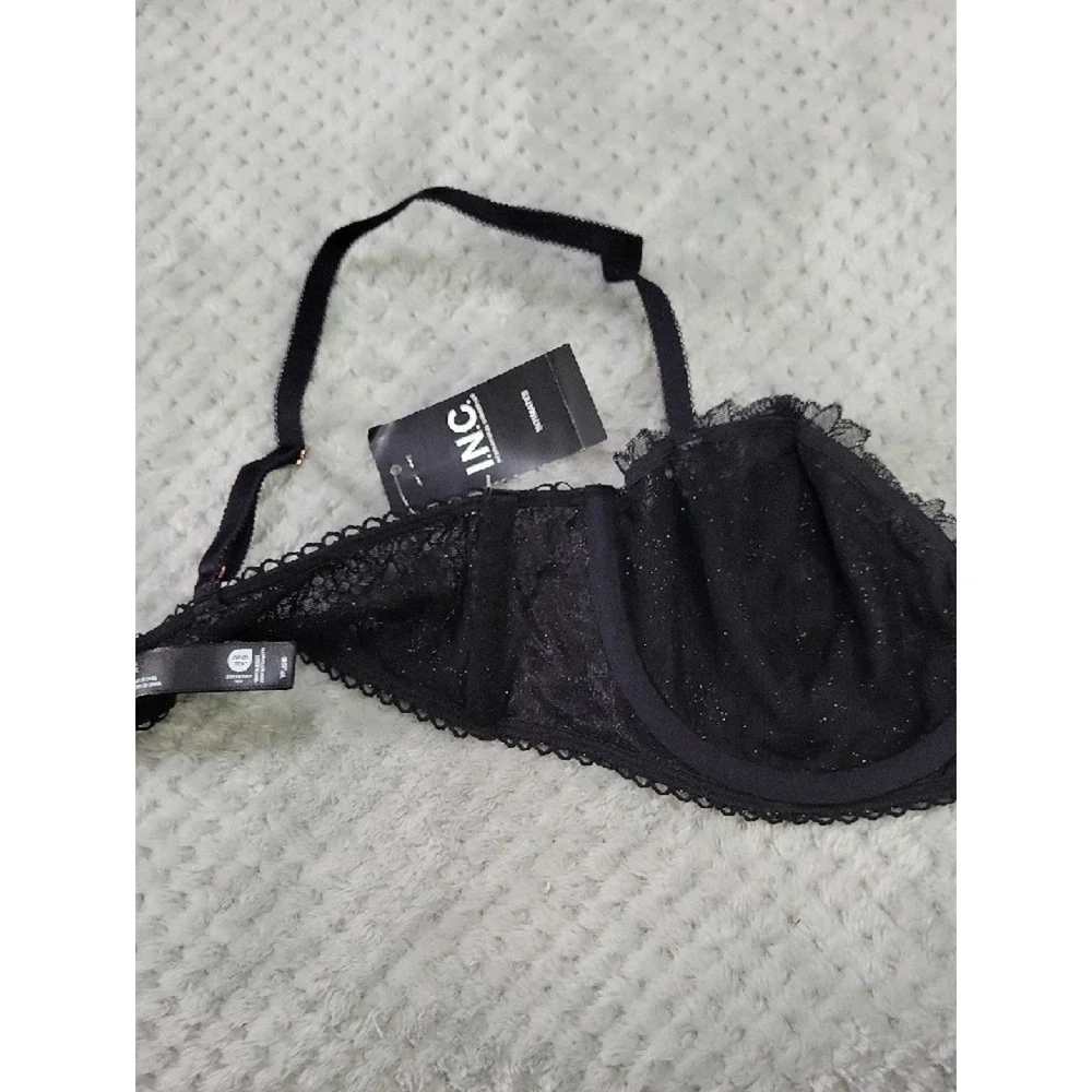Nwt INC Blac Shimmer Lace Balconette‎ Bra Large